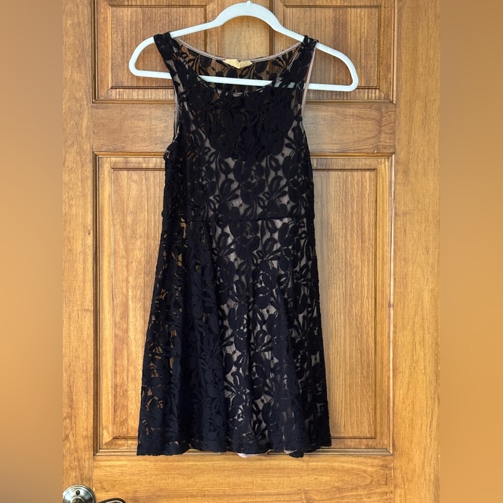 Free People Black Floral Lace Mini Dress